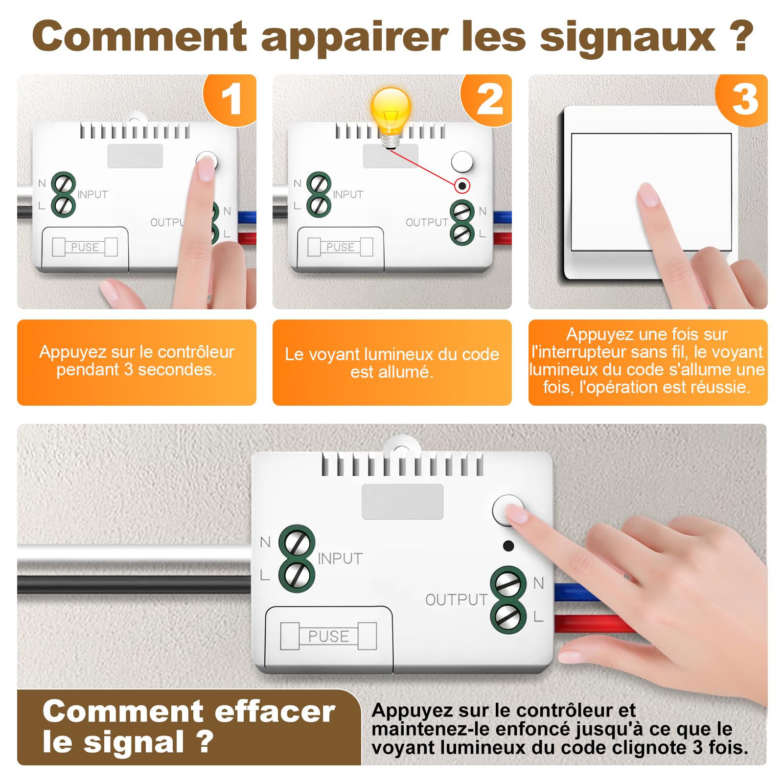 EU Interrupteur Sans Fil Sans Piles, Lot de 2 kit 230 V Interupteur Sans Fil Autoalimente Commutateur RF sans fil Contrôlez votre lampe jusqu'à 200 mètres (EU Kit 1 récepteurs + 2 interrupteurs)