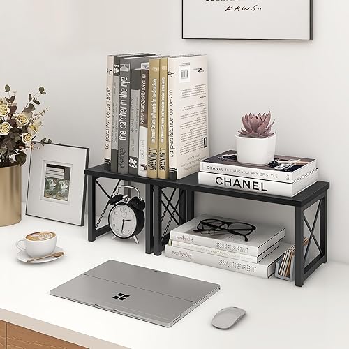 Miniatura 7 de ELITEROO Estante de escritorio de madera, estantería pequeña independiente, organizador de suministros de dormitorio, soporte de escritorio apilable