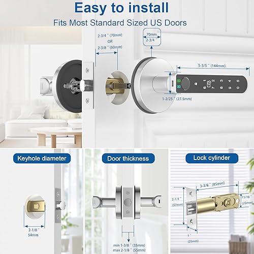 Miniatura 7 de Cerradura de puerta de huellas dactilares, perillas de puerta con huella digital con control de aplicaciónhuellas dactilarestarjetas
