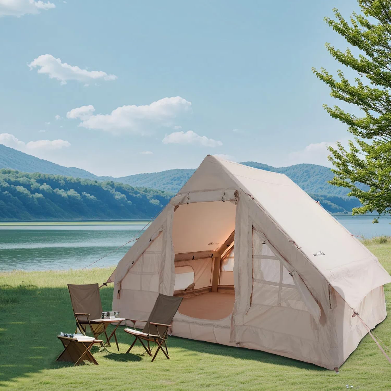 Moon Lence Extra Large Winter Inflatable Camping Tent for 4-6 Person, Easy Setup All-Season Waterproof & Windproof Self-Supporting Air Tents, Glamping Cabin Camping Tent with 6 Mesh Windows