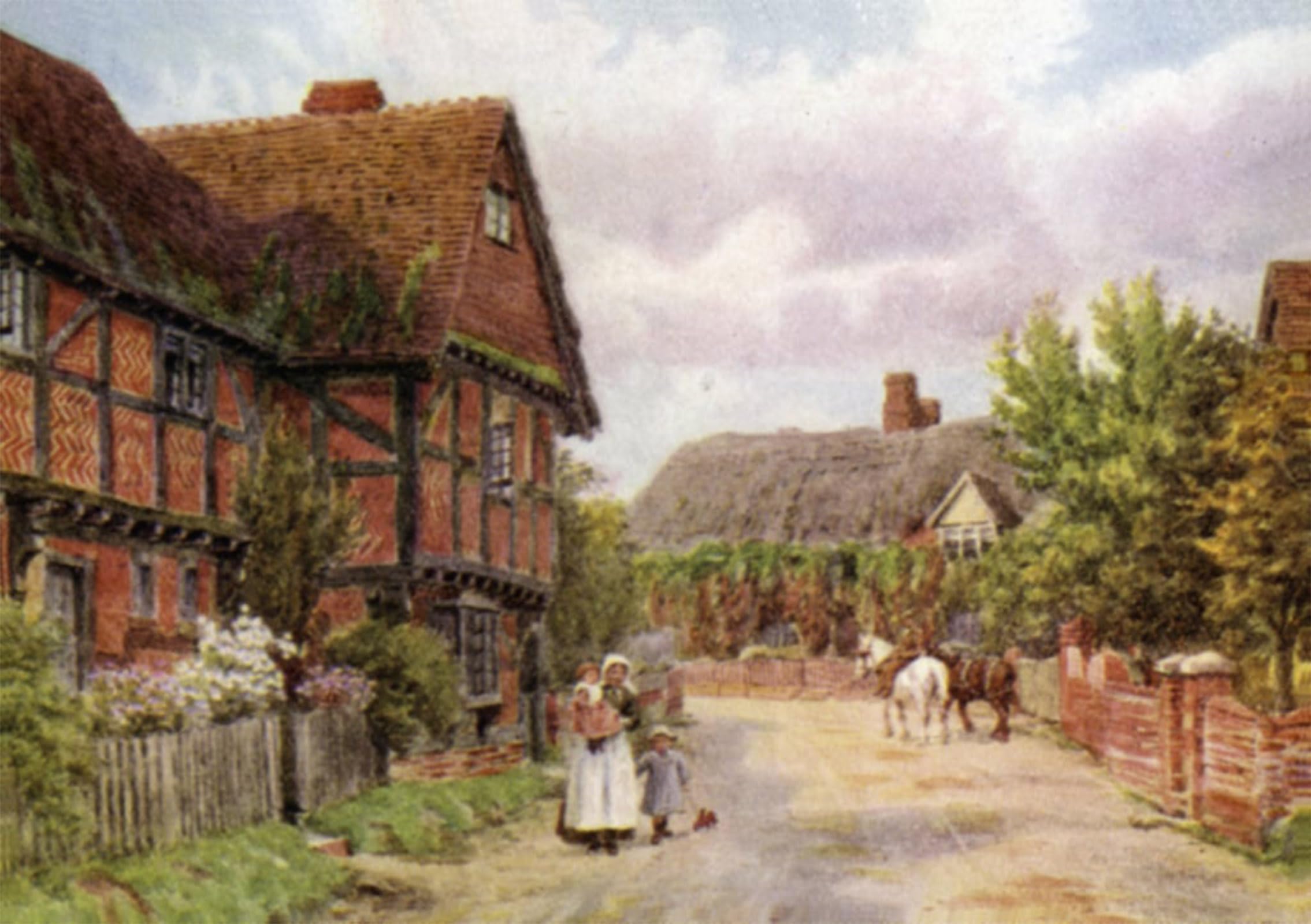 POSTERIIk Vintage Print Pop Art Landscape Artwork Cottages East Hagbourne by Alfred Robert Quinton Art Prints for Office Home Decor 60x90cm