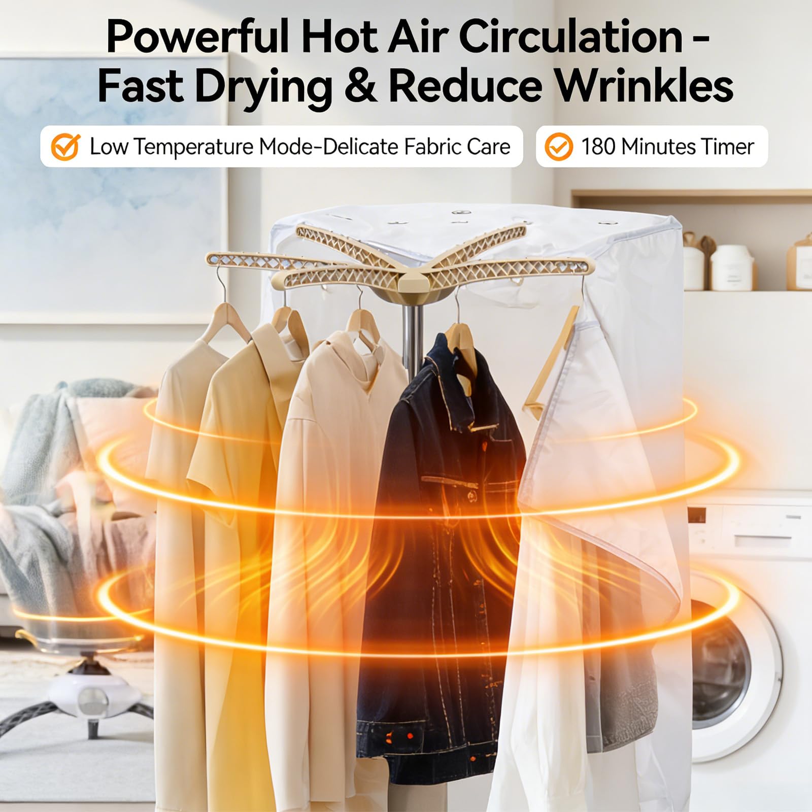Portable Electric Clothes Dryer, 1000W Compact Clothes Airer with Cover, 2-layer 12kg Indoor Home Dorms Wet Laundry Warm Air Drying, Portable Dryer for Apartment Dorm Travel — view 6