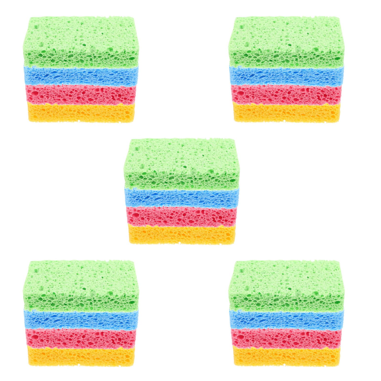 Esponjas de Limpieza Doméstica Naturales Comprimidas 20 Piezas 11x7x2 Cm Surtido Colores (Amarillo, Azul, Verde, Rosa) para Lavar Platos y Cocina Reutilizables