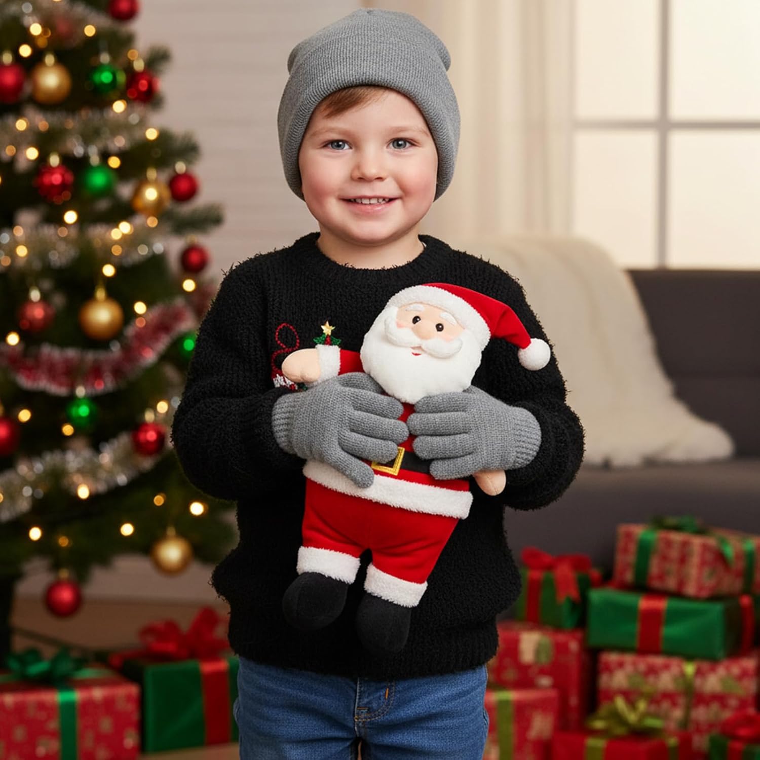 Kids Winter Beanies Hat and Gloves Set for Boys Girls, Warm Knitted Cap and Full Finger Gloves for Cold Weather - Image 4