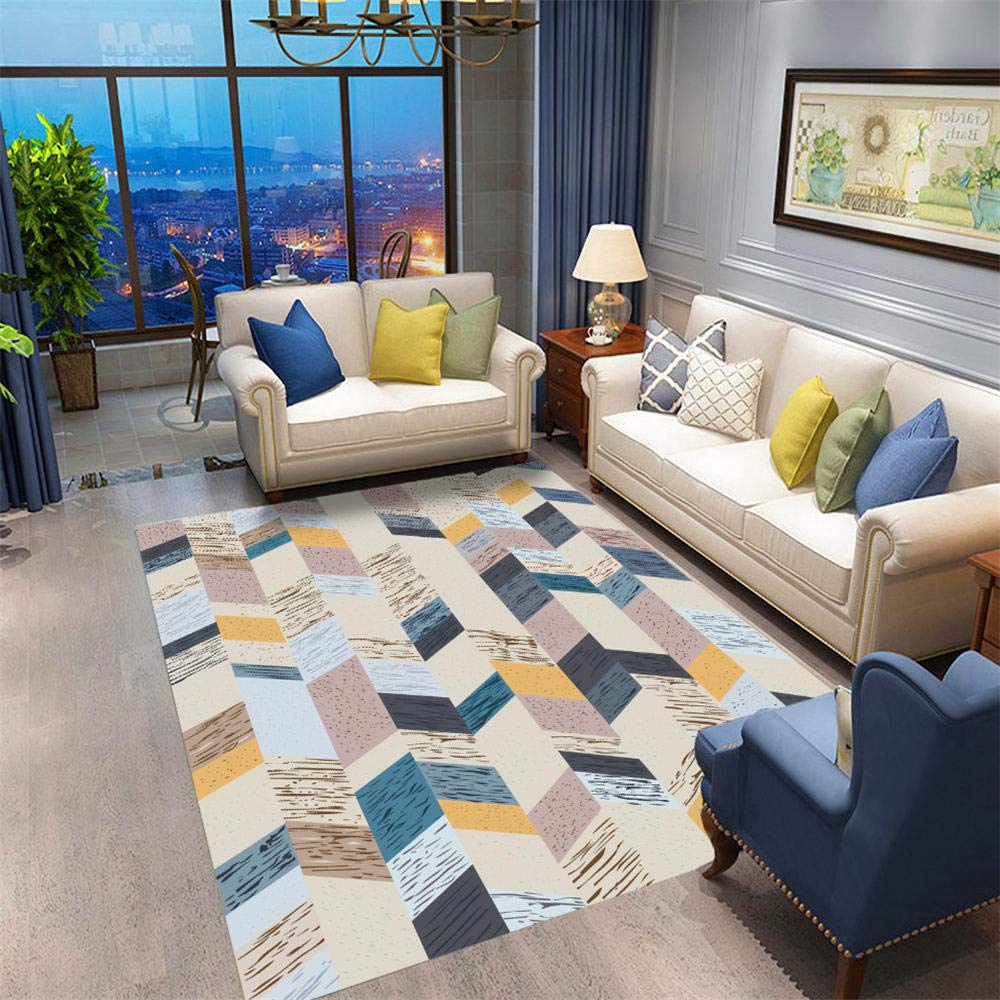 Tapis Simple Moderne,Grand Dimensions Antidérapant Facile d'entretien,Blanc Rose Bleu,Rectangulaire Tapis Convenable Chambre,Salon,études,Restaurants etc 160 * 230CM