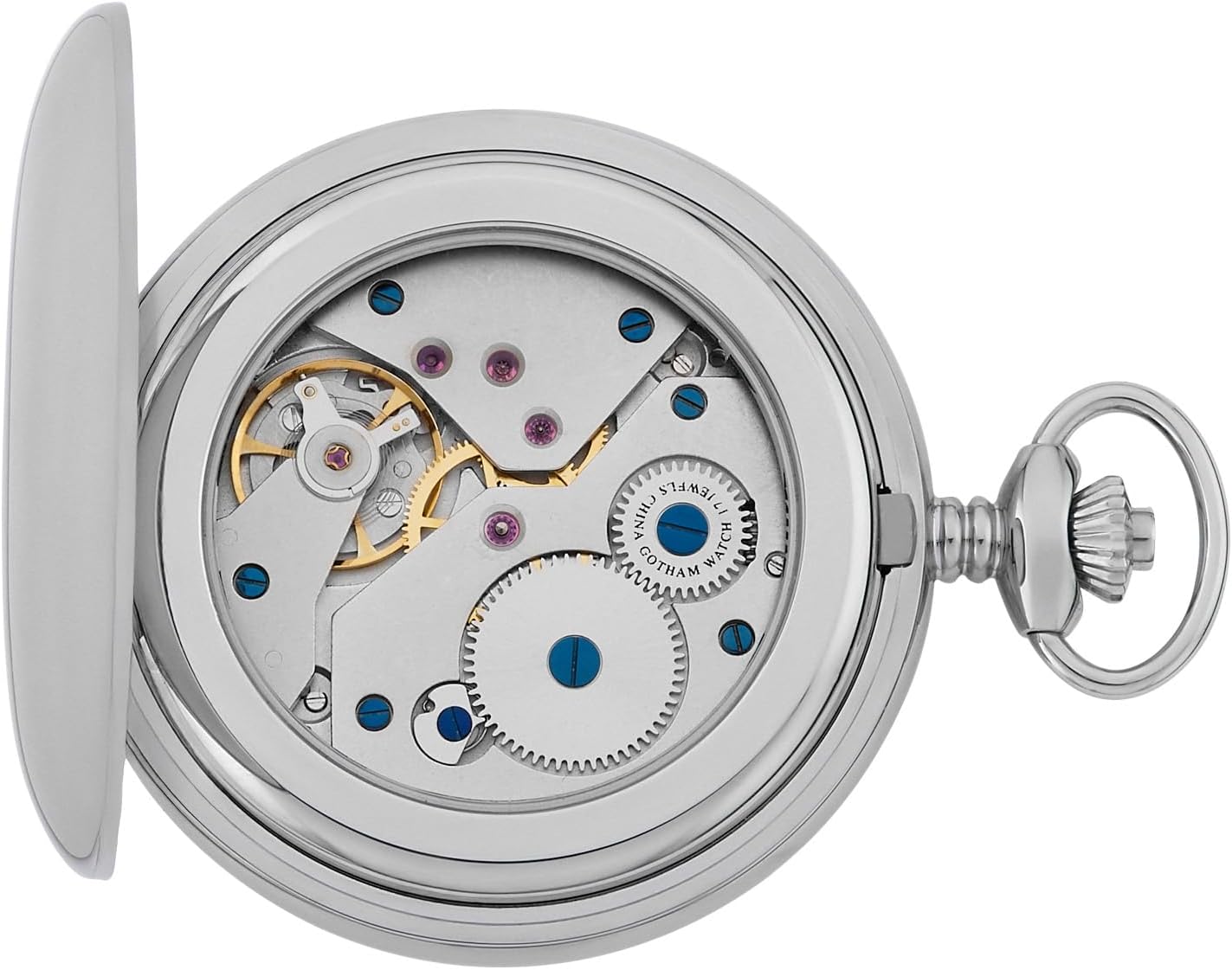 Gotham Men's Classic Silver-Tone Polished Case Double Hunter 17 Jewel Mechanical Pocket Watch # GWC18808S