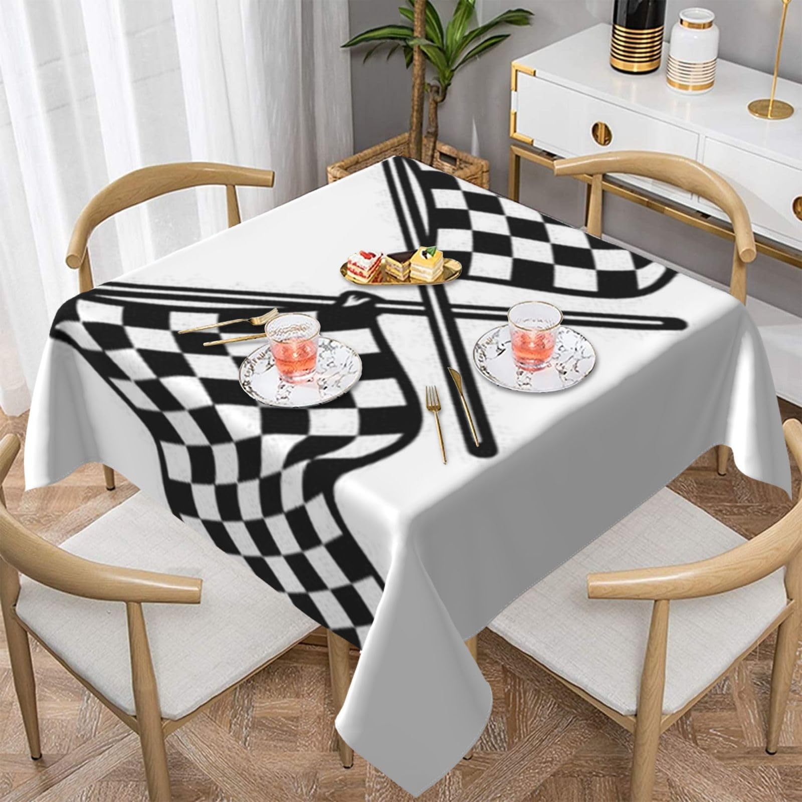 DCEHGEW Checkered Flags Race Flag Prints Square Tablecloth 152x152 CM, Waterproof Fabric Table Cloth for Dining Table, Farmhouse Table Cover for Kitchen Dining Tabletop Decoration