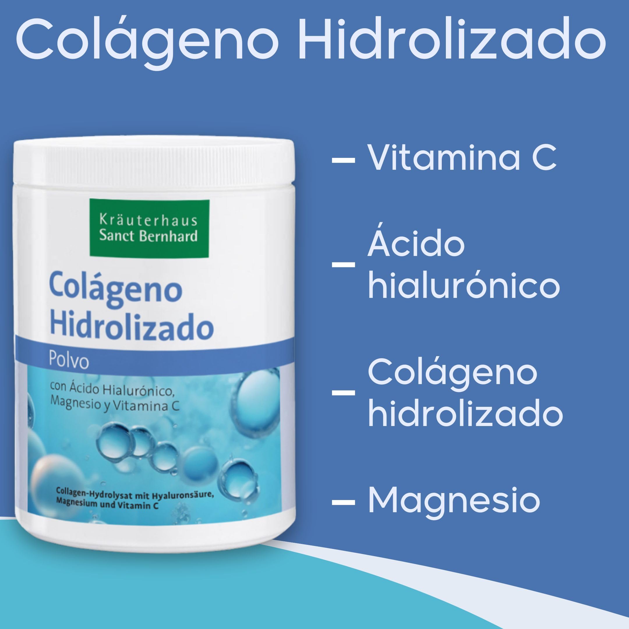 Colágeno hidrolizado con magnesio, ácido hialurónico y vitamina C – Para huesos, articulaciones, piel y cartílagos – Contribuye a la formación y mantenimiento del colágeno | 630 g en polvo