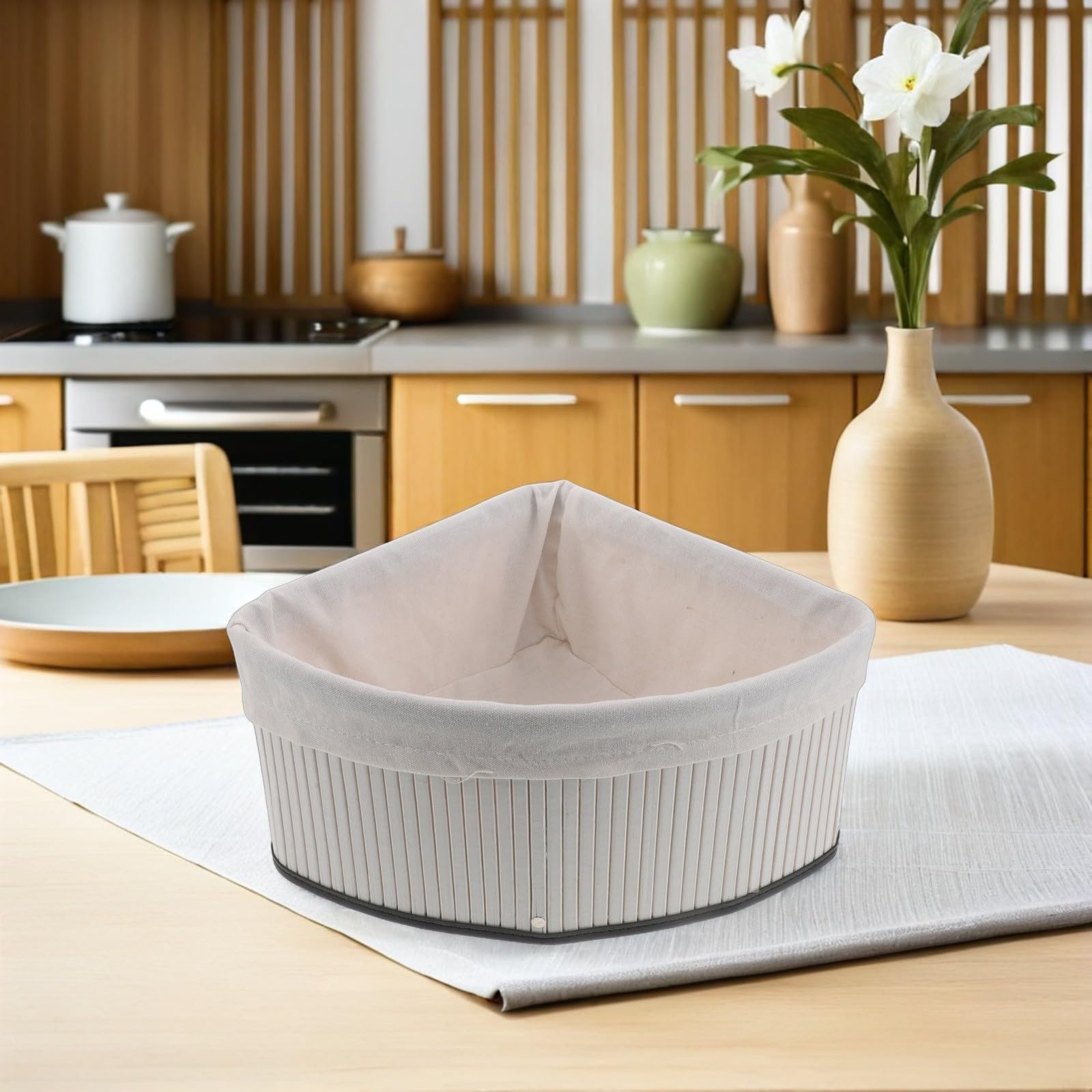 POPETPOP Cesta Organizador Flexible Tejida de Bambú Esquinera Triangular con Forro Lavable que Maximiza el Espacio para Armario y Sala de Estar en Rincones
