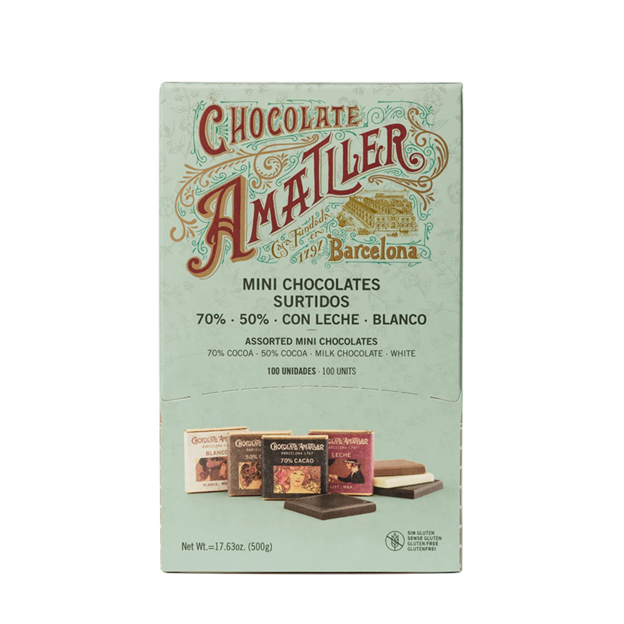 Amatller Caja de Mini Chocolate Surtido 5gr. 4 Variedades - 100 onzas