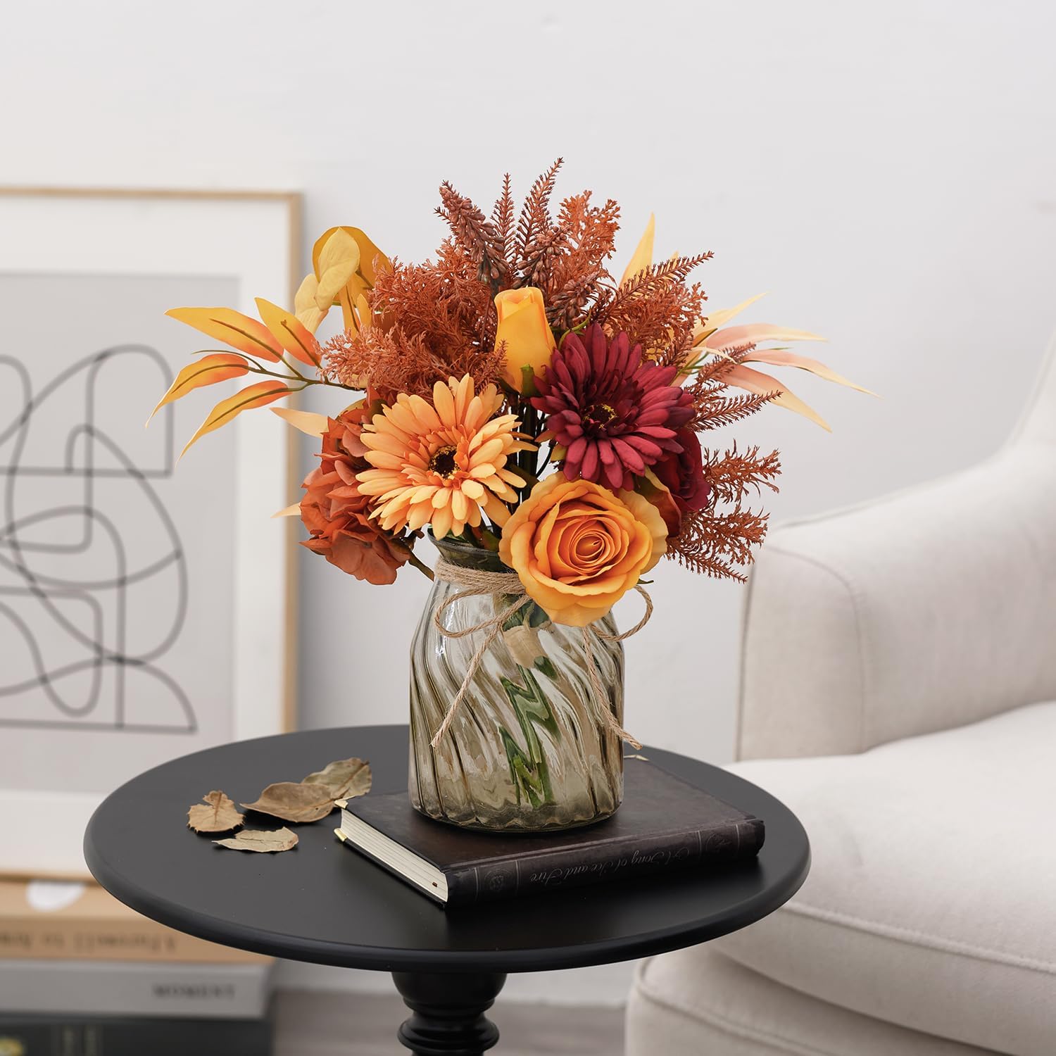 Fake Flowers Artificial Flowers with Vase, Faux Silk Flowers Fake Plants for Farmhouse Kitchen Dining Table Decorations, Fall Decorations for Home Office - Image 4