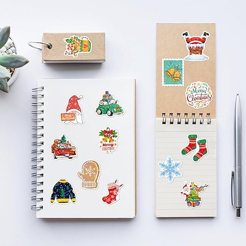 Miniatura 7 de 50 calcomanías de Navidad, calcomanías holográficas con temática navideña, calcomanías navideñas para niños y adultos, calcomanías de vinilo