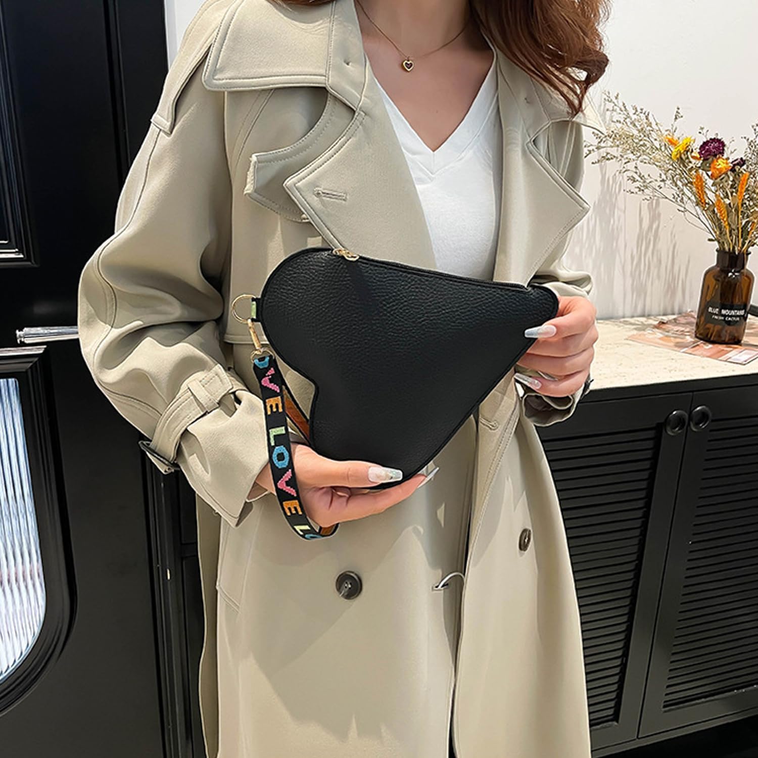 Women's Small Clutch Bag, Heart Wristlet Bag, Portable Wristlet Bag