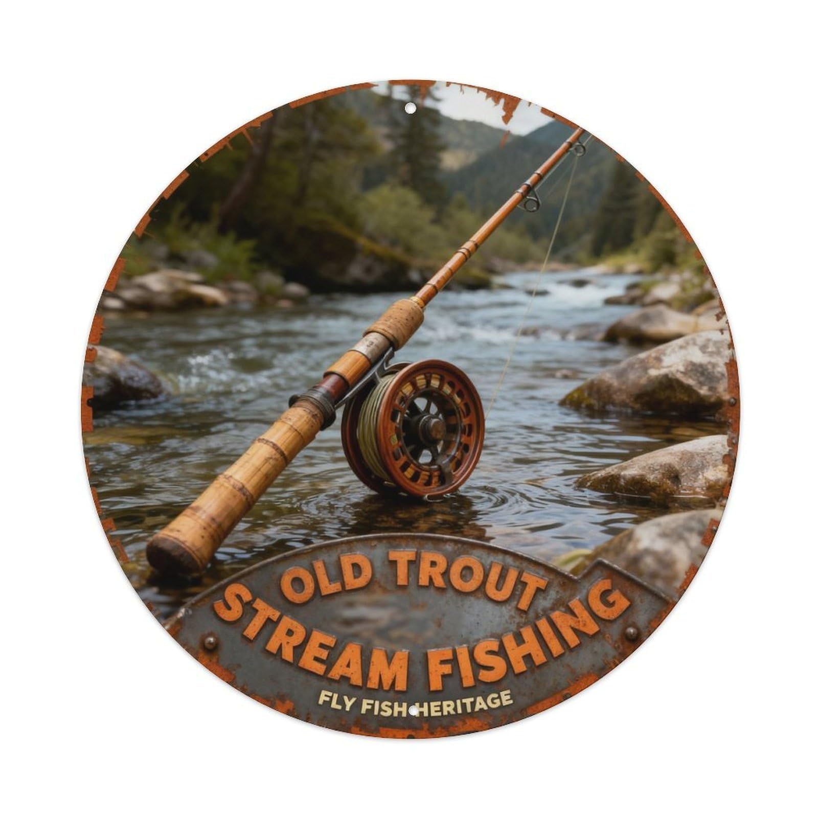 OLD TROUT STREAM FISHING Metal Tin Sign Plaque