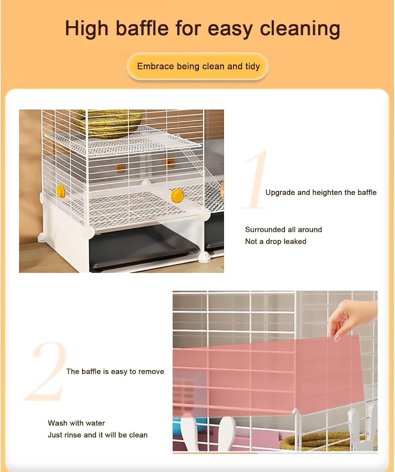 Two-Story Space Rabbit Hutch, Rabbit Cage Bunny House, with Storage Rack, Encryption Spacing, High Baffle, Easy to Clean (Color : Black)
