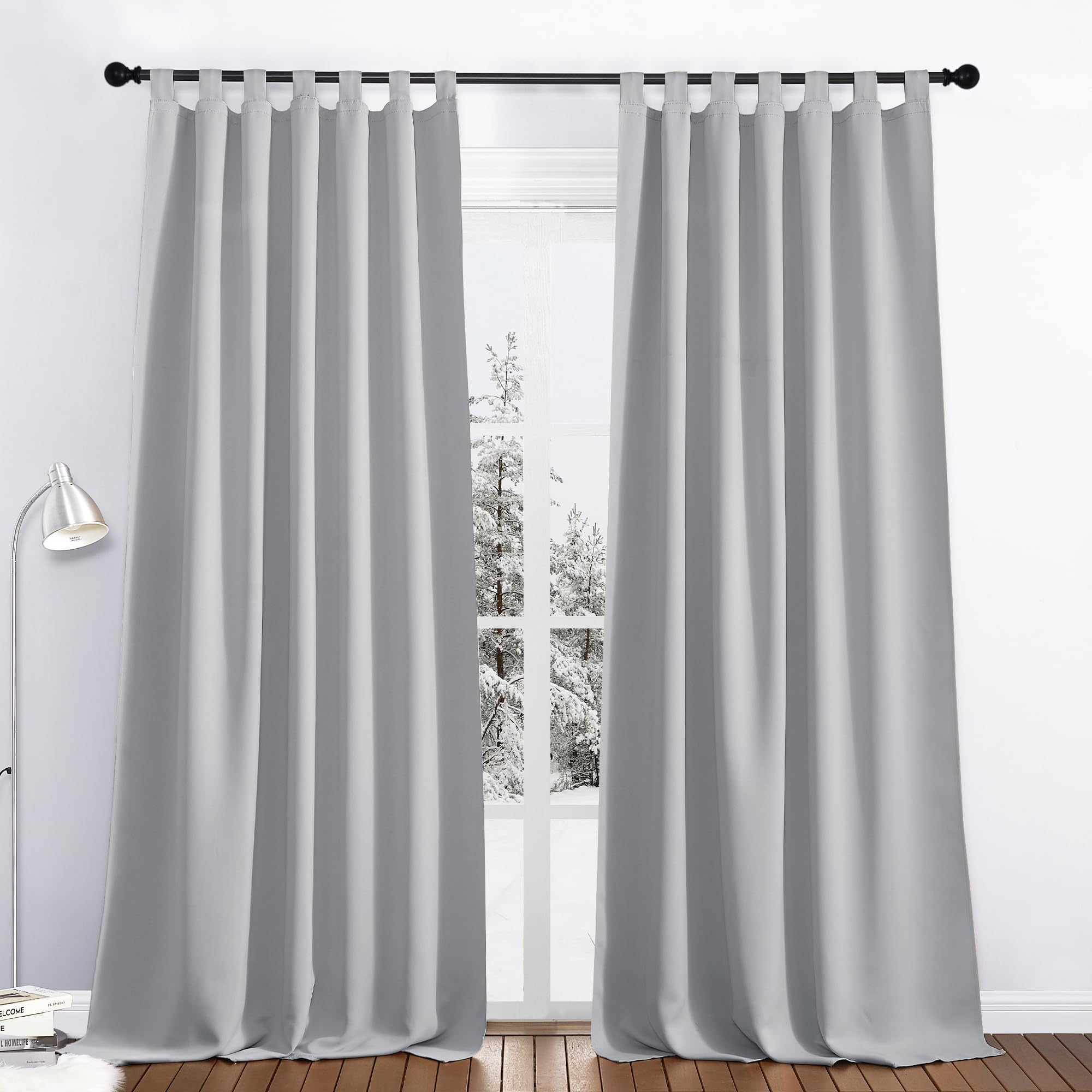 PONY DANCE Cortinas Termicas Aislantes Frio y Calor Opacas 2 Piezas 140x245 CM, Cortinas Blackout para Salon Modernas/Dormitorio Matrimonio con Trabillas, Gris Claro Global Recycled Standard OEKO-TEX STANDARD 100 Global Recycled Standard Global Recycled Standard