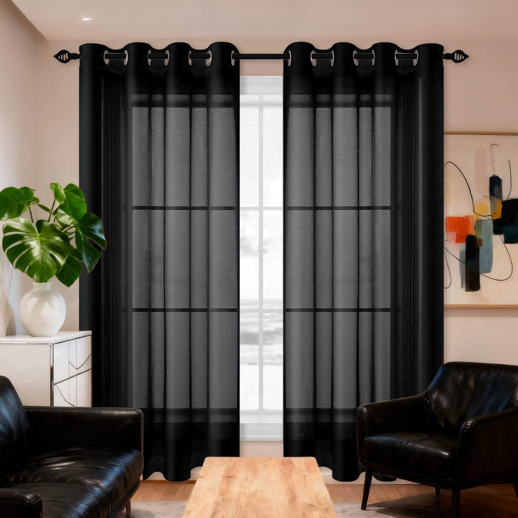 Voilage pour baie vitrée 260x390 cm créant une ambiance de salon chic