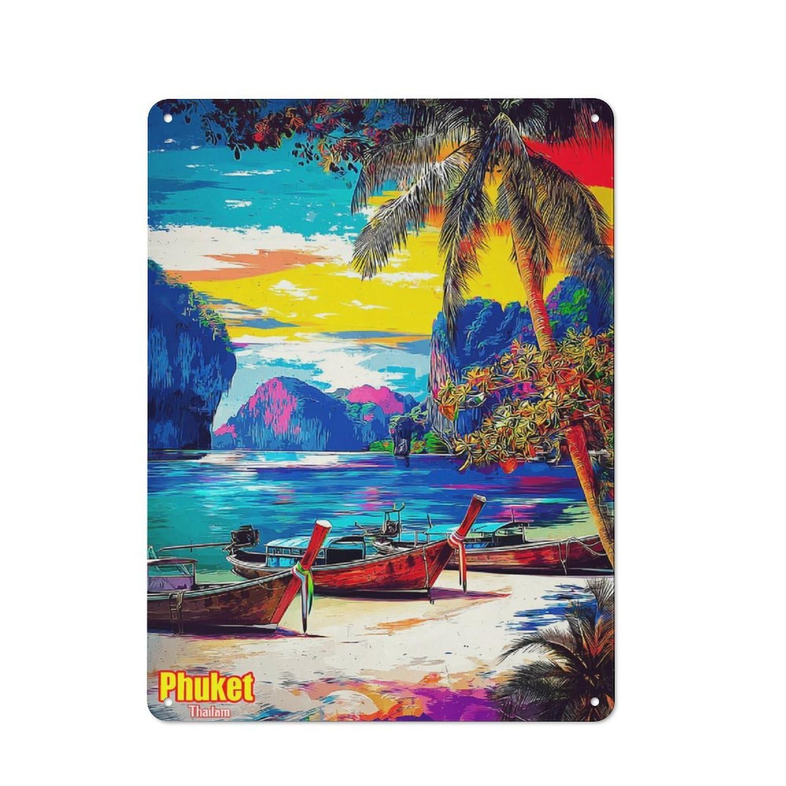 Junmoney Colorful Sunset In Phuket, Thailand Metal Wall Sign 40X30cm Featuring For Café Or Home Bar, A Winter Wall Decor Update For Hospitality Decor Collectors