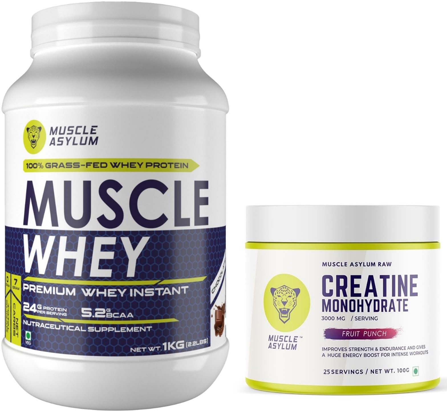Whey Protein(25 Servings, 1kg, Double Chocolate) & Creatine(25 Servings, 100g, Fruit Punch) Combo | With Genuine Lab Reports l Muscle Building & Recovery|Enhanced Muscle Strength & Power