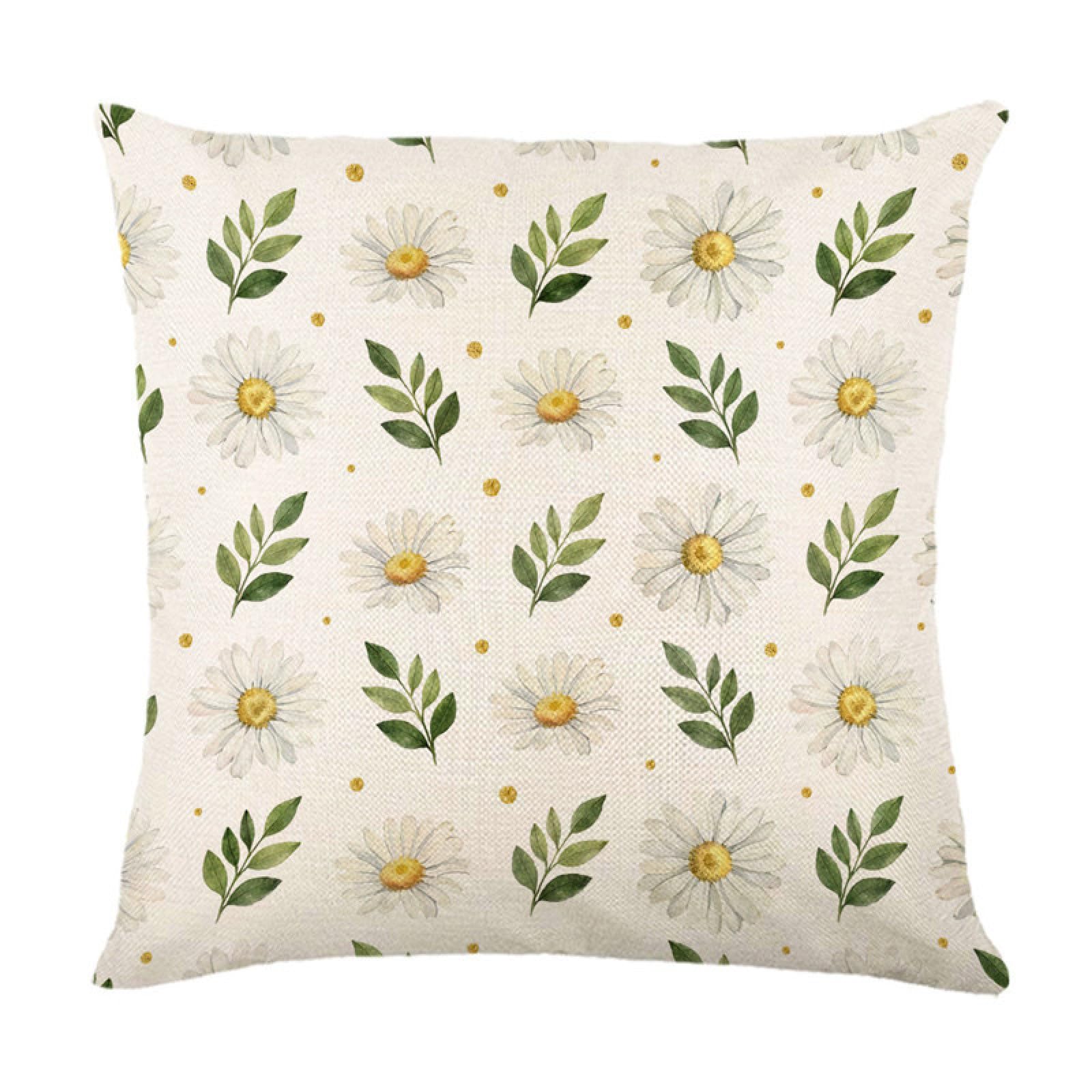 Cushion Covers 40cm x 40cm Green Leaves Floral Decorative Pillows Linen Square Sofa Bed Cushions with Invisible Zipper Throw Pillow for Living Room Outdoor Pillowcases