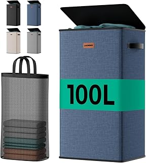 100L Laundry Hamper with Lid, Sturdy Clothes Hamper Heavy-Duty Laundry Basket Supports 30lb, Collapsible for Bathroom Bedroom Laundry Room Dorm