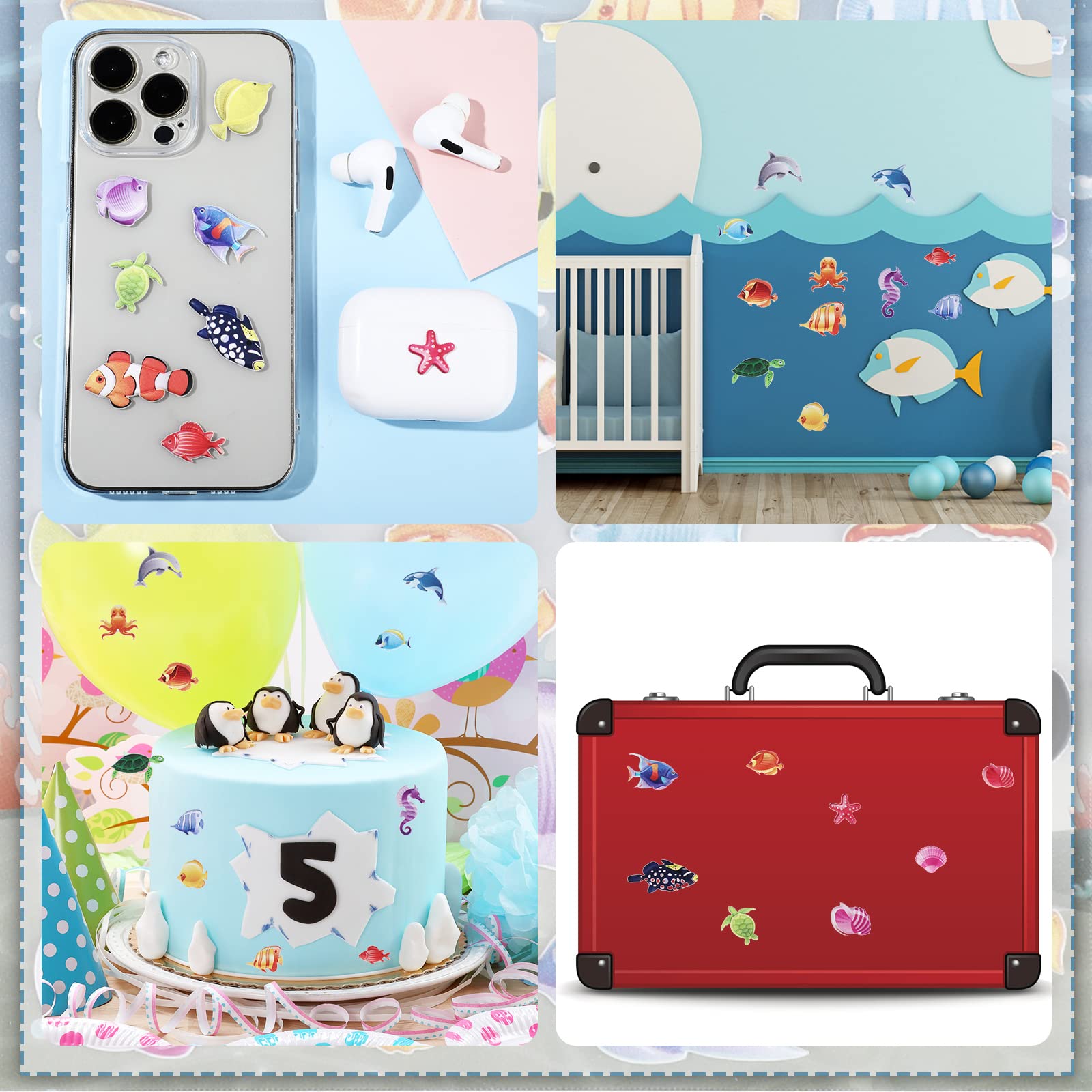 JULBEAR 300 Adesivi In Schiuma Animali Marini Per Bambini - Autoadesivi A Forma Di Pesci, Tartarughe, Stelle Marine Per Attività Creative E Feste A Tema Oceano