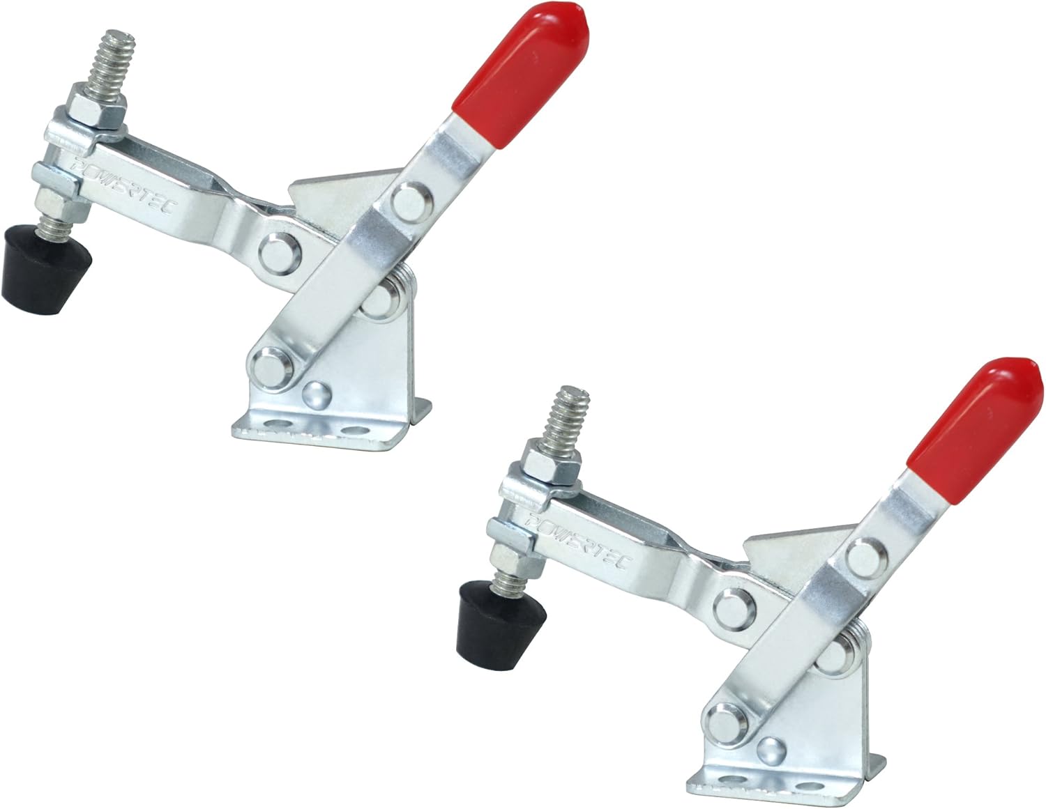 POWERTEC 20319 Vertical Quick-Release Toggle Clamp 102B - 220 Ibs Holding Capacity w Rubber Pressure Tip, 2PK