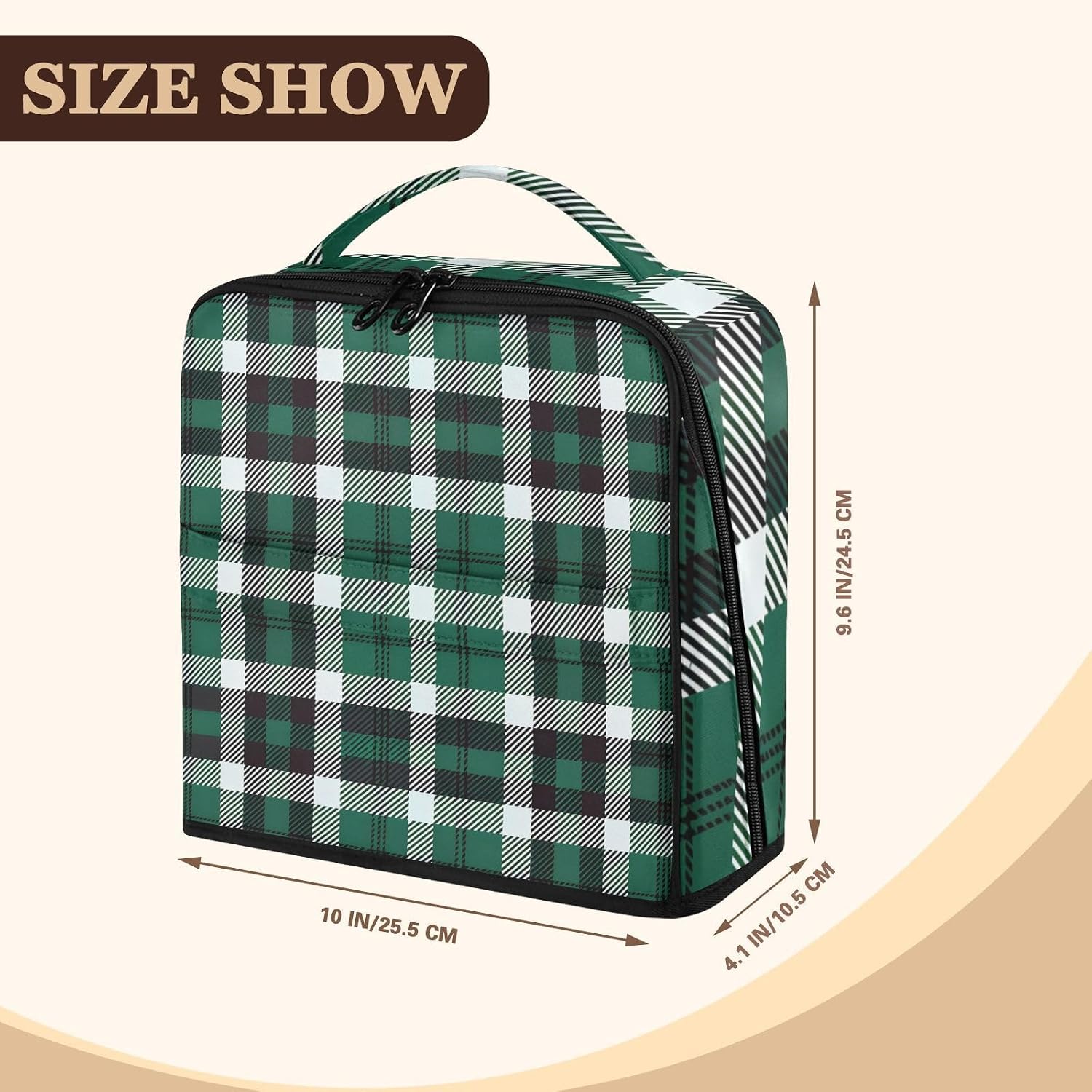 Black Green Plaid Standing Makeup Bag image 3