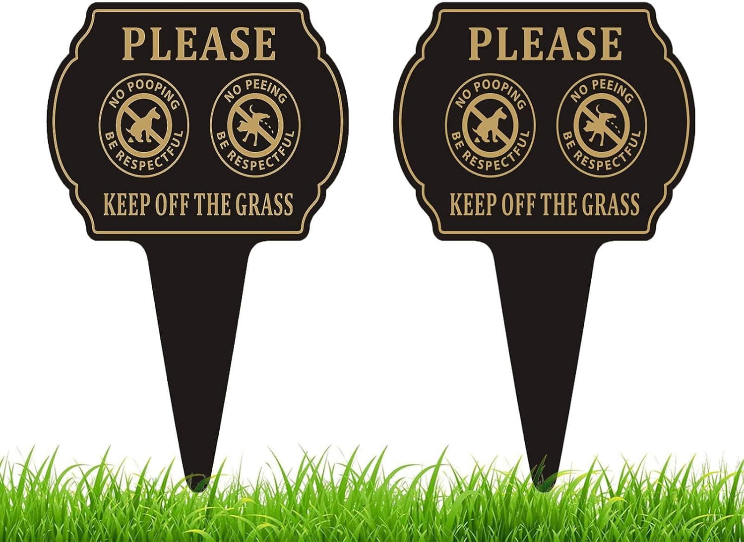 No Poop or Pee Dog Sign,13.6”X9.6” 2PACK Keep Off the Grass Yard Sign with Integrated Stake Double Sided Metal Sign for Lawn Weatherproof and Outdoor Use