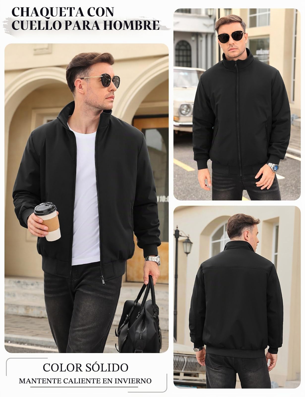 Xnova Chaqueta Bomber Hombre Invierno Impermeable Chaquetas Aviador Termica de Forro Polar Cálida Cazadora Entretiempo con Cremallera Ligero Abrigos de Cuello Alto