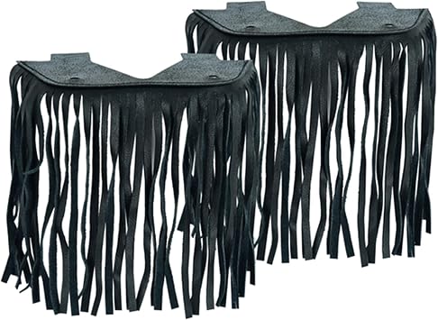 Daniel Smart Motorcycle Leather Floorboard with Fringe Durable Universal Biker Black Foot Pedal Tassel - 1 Piece