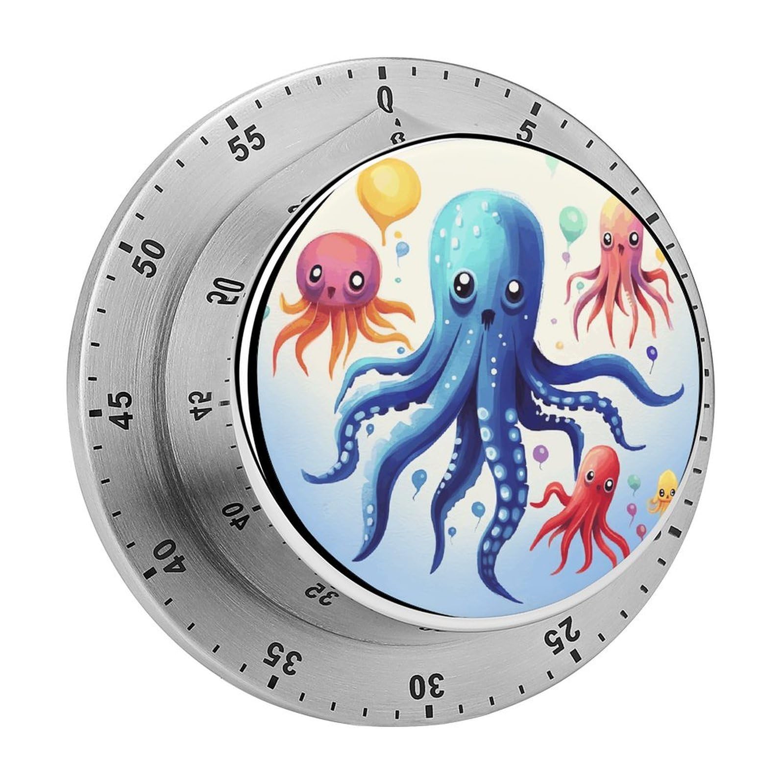 Colorful Squid Octopus Timer Exquisite Stainless Steel Magnetic Timers Waterproof Durable Mechanical Countdown Countup for Loud Alarm for Baking Grilling Studying