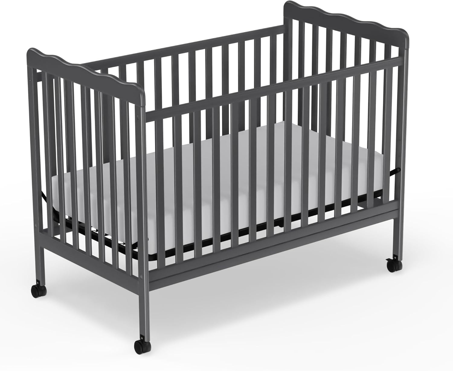 Baby Crib, 3-in-1 Convertible Crib Wood Full Size Toddler Bed with Locking Wheels for Nursery Furniture, Non-Toxic Finish (Storm Gray)