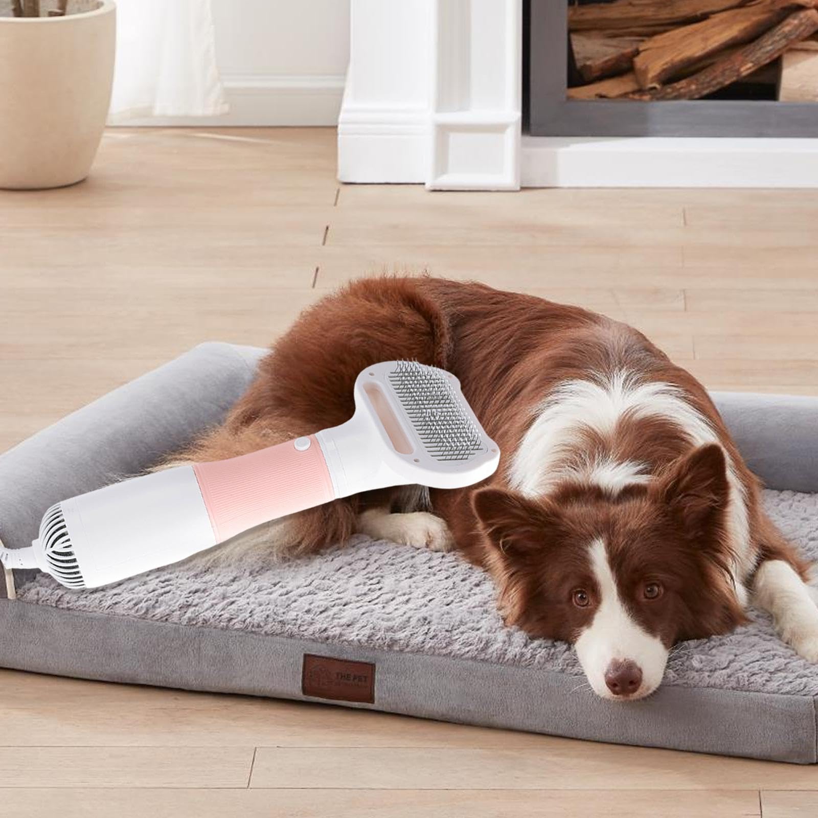 1 Sèche-Cheveux pour Chiens Combinaison Brosse Lisseuse Séchage à Température Réglable Adapté Au Brosser Portatif Animaux de Compagnie Entretie, Rose