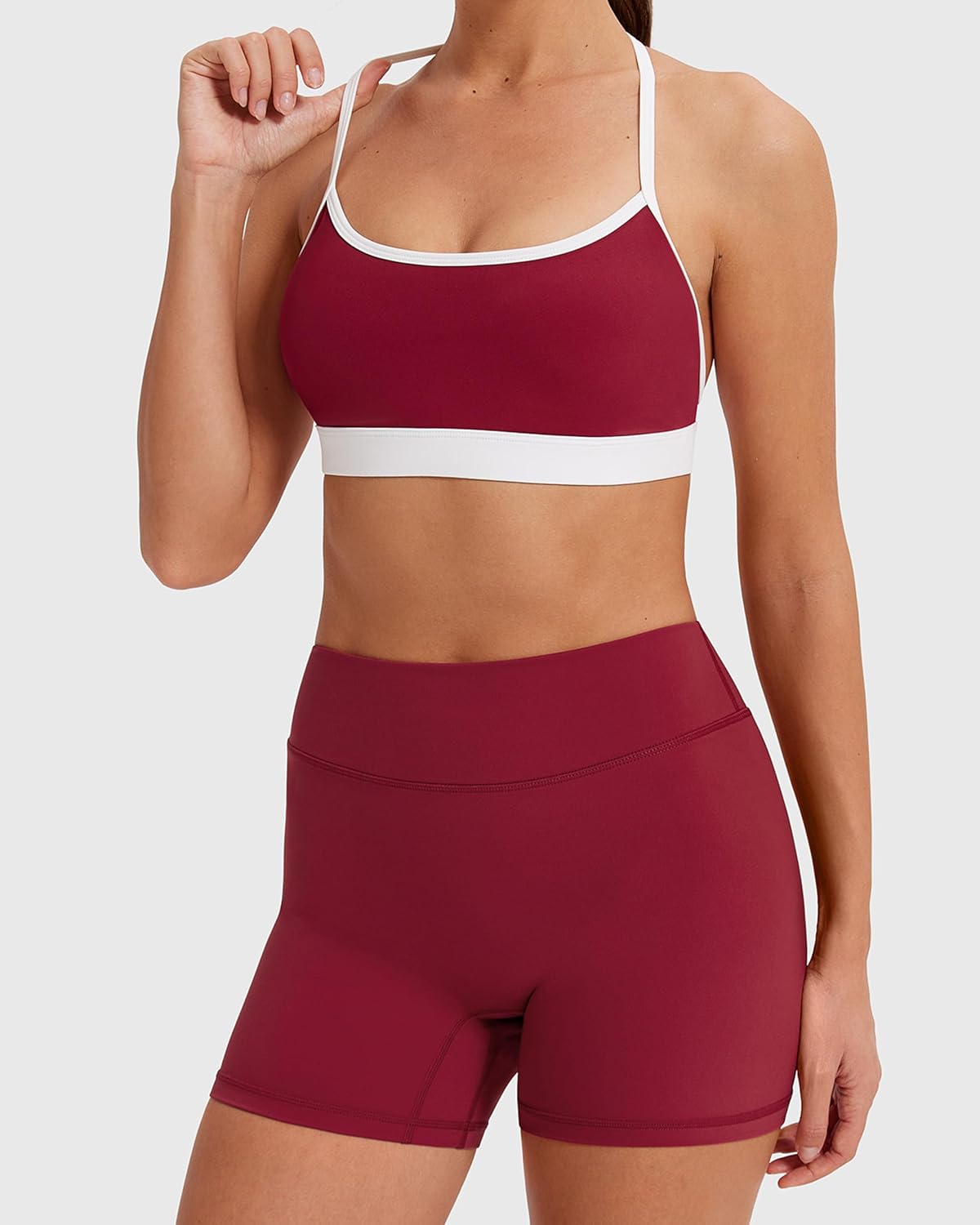 MOOSLOVER Women 2 Piece Workout Sets Layered Halter Sport Bra V Back Gym Shorts Yoga Outfits - Image 2