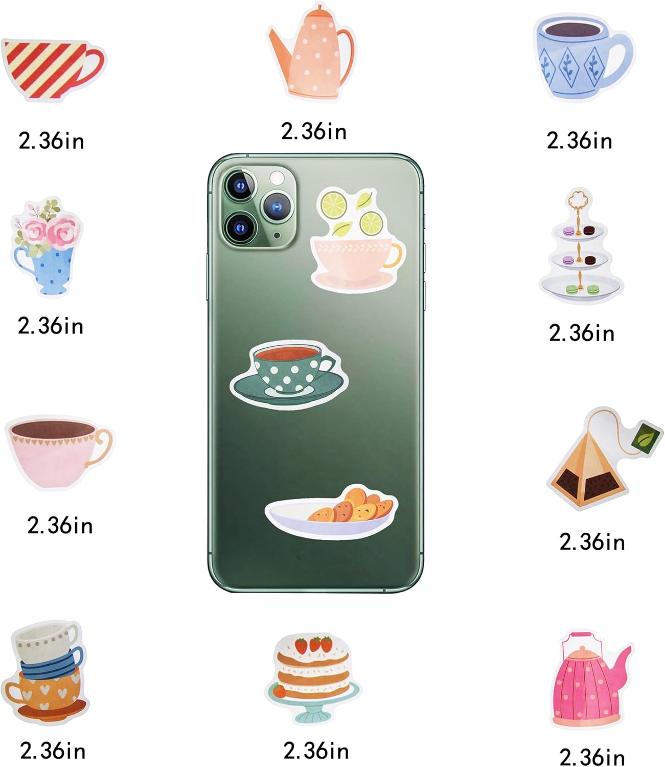 100 Pack Tea Stickers, Floral Tea Time Party Favors, Birthday Decorations Gifts image 4