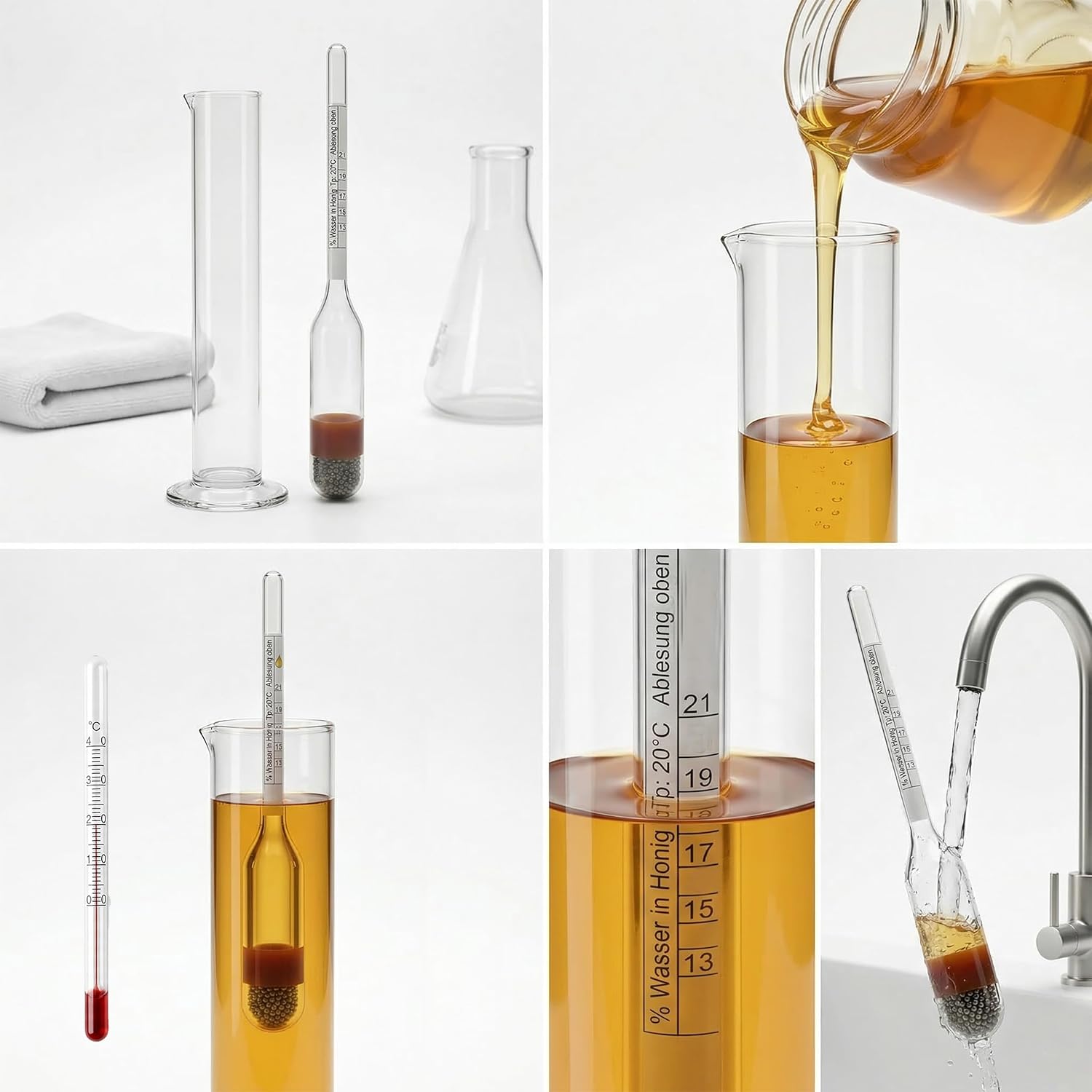 Lantelme Honey Densimeter Hydrometer Water Content in Honey 13% to 21% Check Glass 12.5 cm Long Measuring Device Beekeeping Supplies - Made in Germany