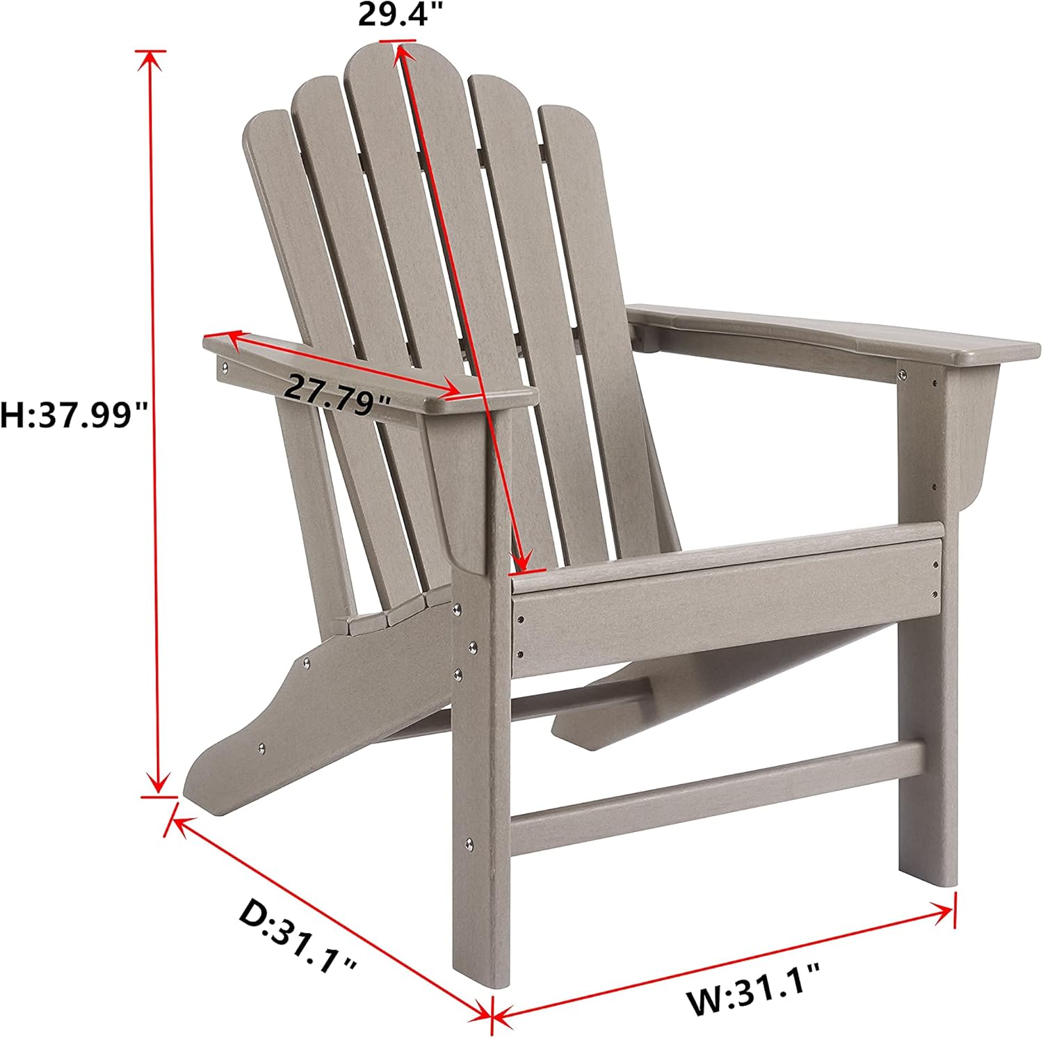 Ehomeline Adirondack Chair Plastic, Oversized Poly Outdoor Patio Chairs for Garden, Porch, Deck, Backyard, Fire Pit, Adirondack Chairs Weather Resistant, Brown : Everything Else