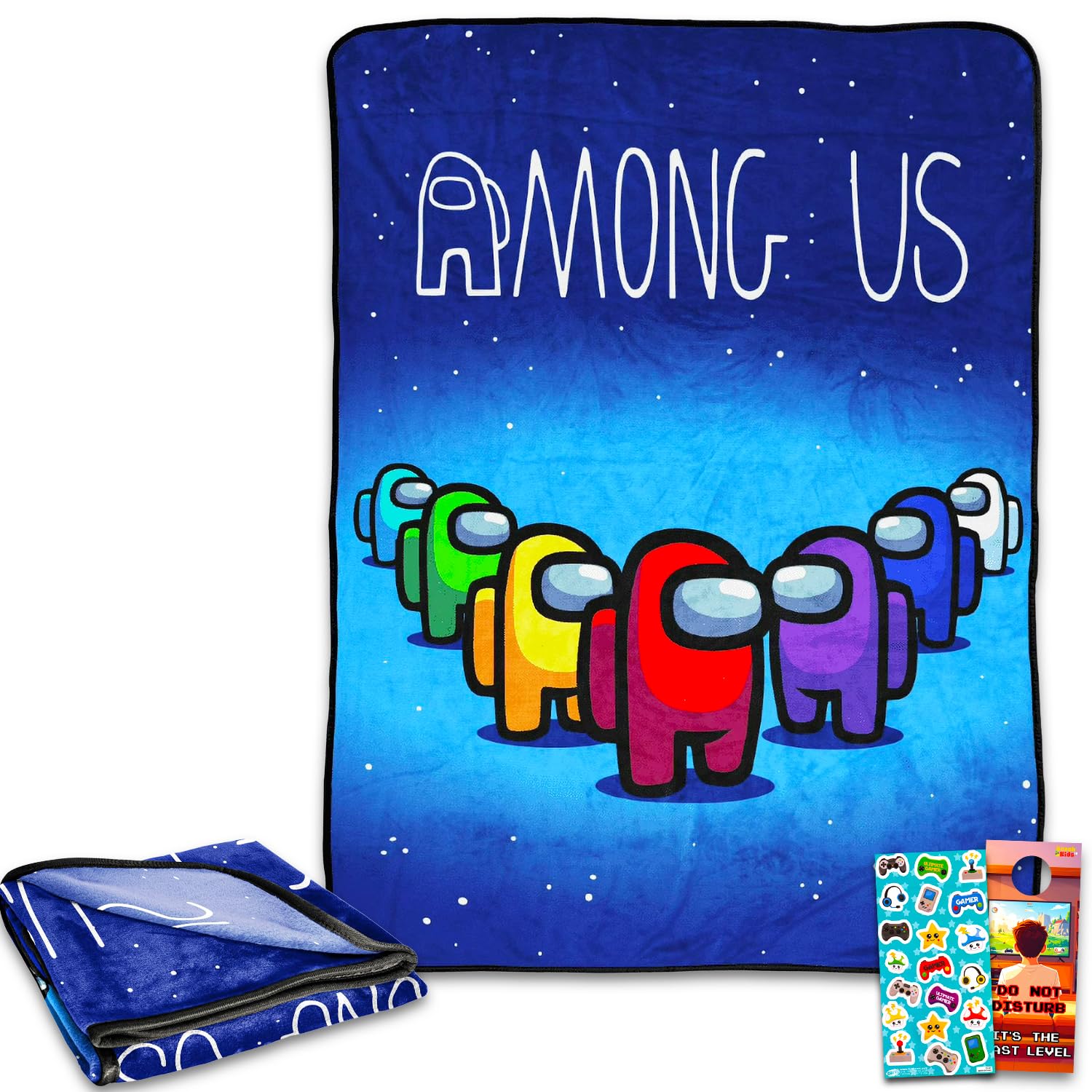 Among Us Fleece Blanket for Kids - Bundle with Crewmate Silk Touch Throw, Stickers, and More | Among Us Blanket Size 40" x 50"