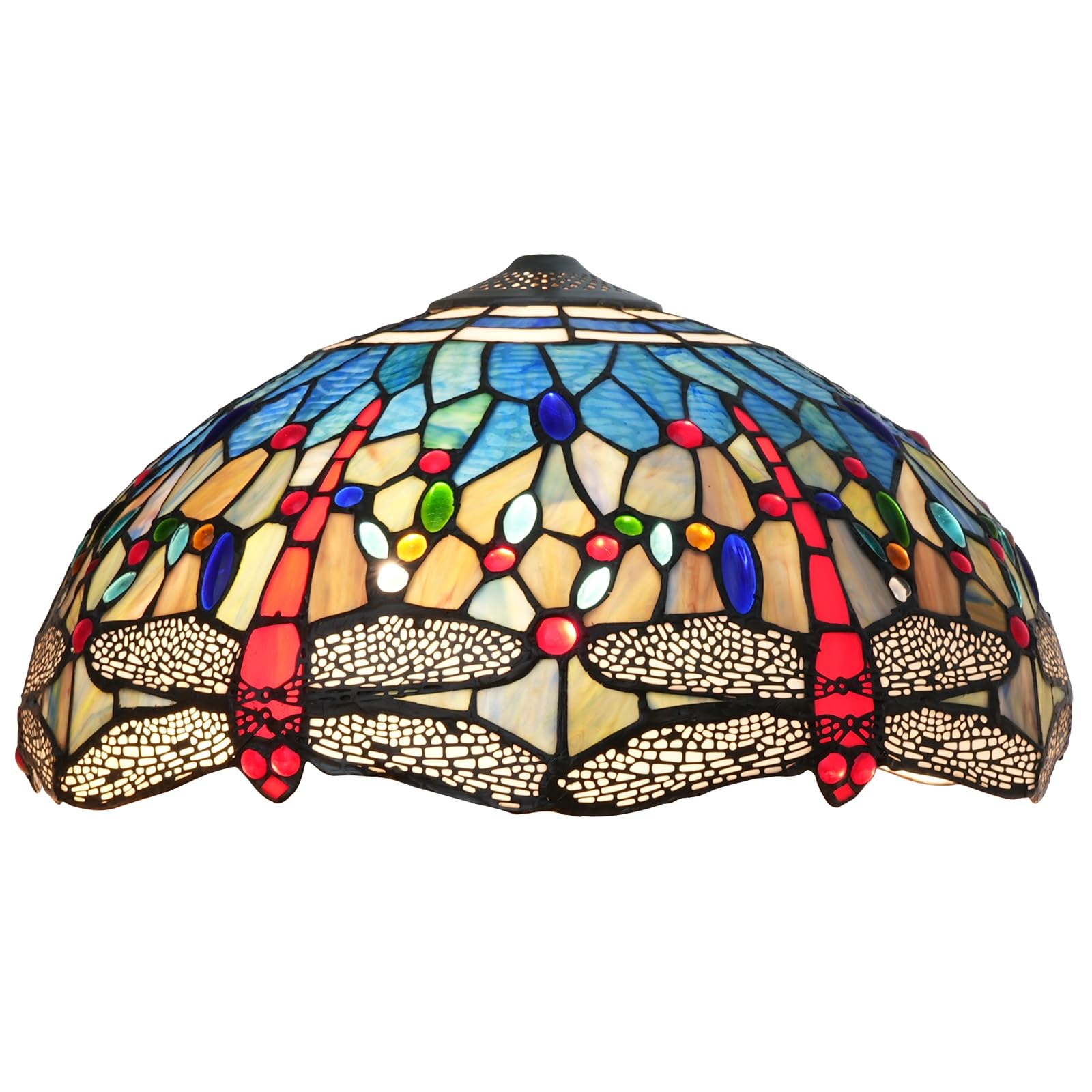 HJRegaFimu Shade Replacement 16" Blue Dragonfly Stained Glass Lamp Art Decor Vintage Lampshades Accessories Fit For Table Floor Pendant Light