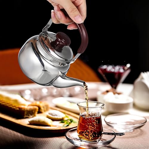 Miniatura 3 de LIFKOME Hervidor de té tradicional de acero inoxidable resistente con parte inferior sándwich y manejo especial de tacto fresco, acabado de espejo,