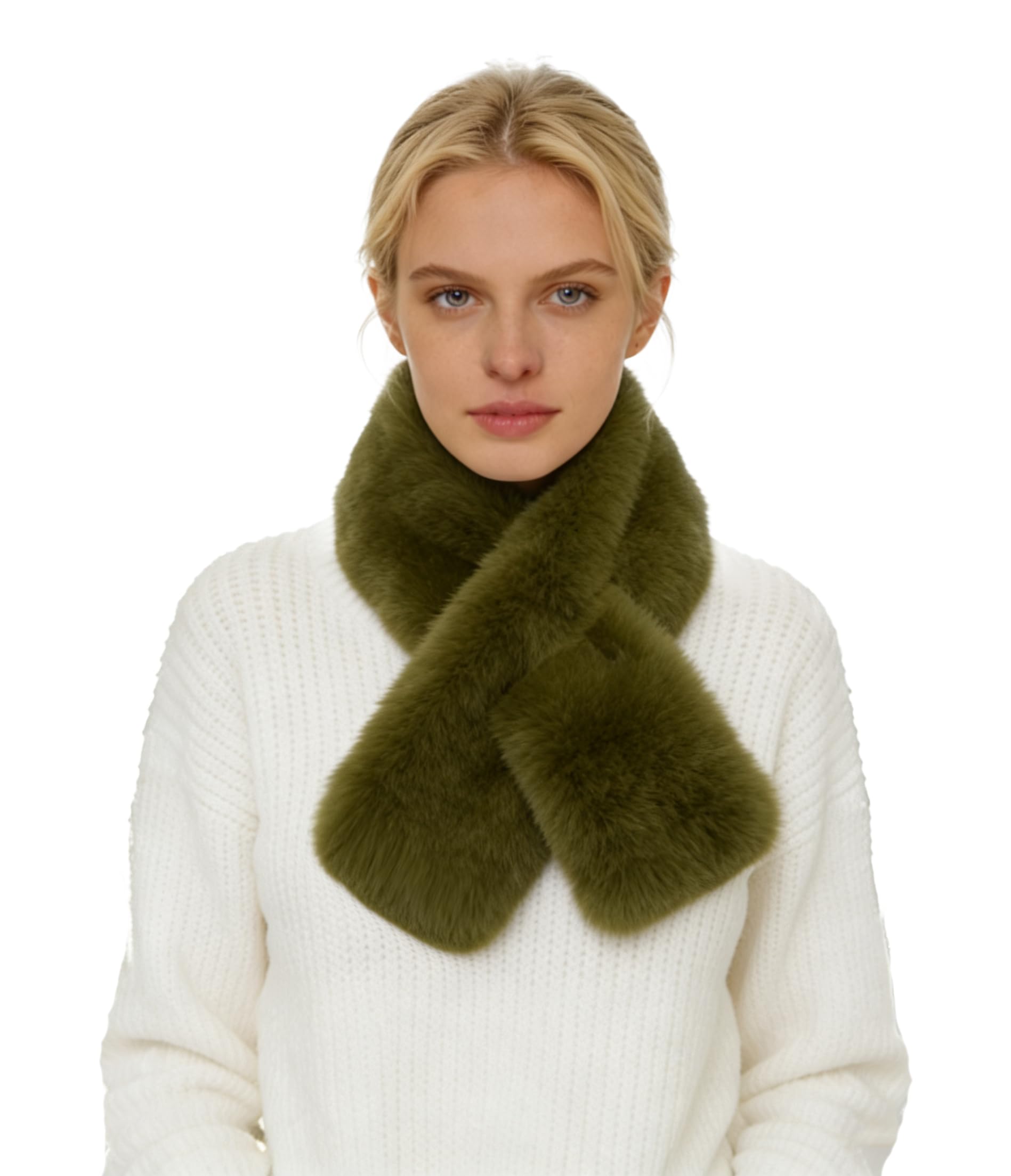 Lina & Lily Faux Fur Pull-Through Women's Winter Collar Scarf Neck Warmer Rectangle Fluffy