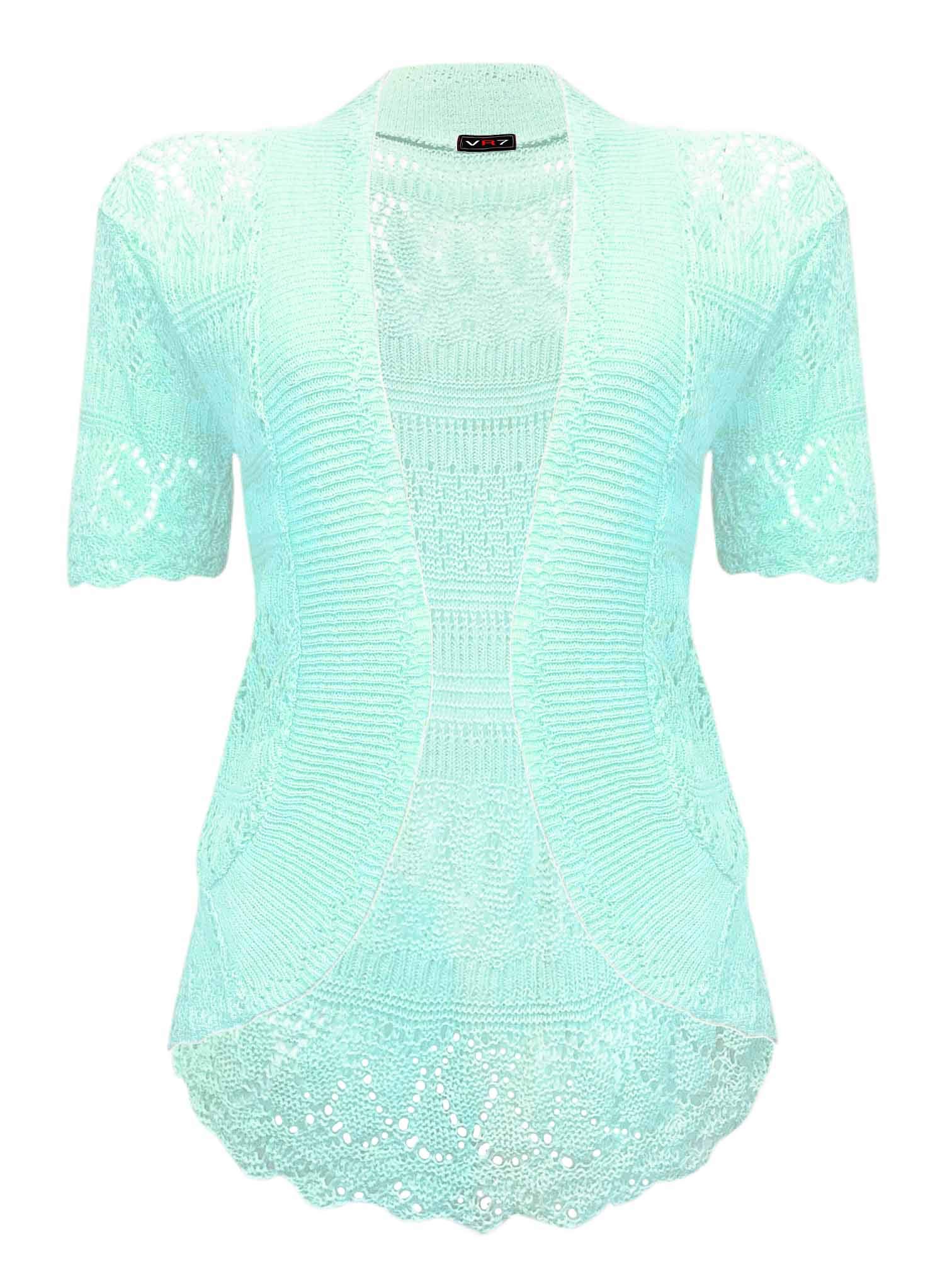 Vr7 Women's Aqua Bolero Cardigans For Shrugs Light Weight Short Sleeves Knitted Shrug Crochet Lace Cardigan Cotton Summer Kimono Jackets Uk Casual Cropped Bolero For Evening Dress