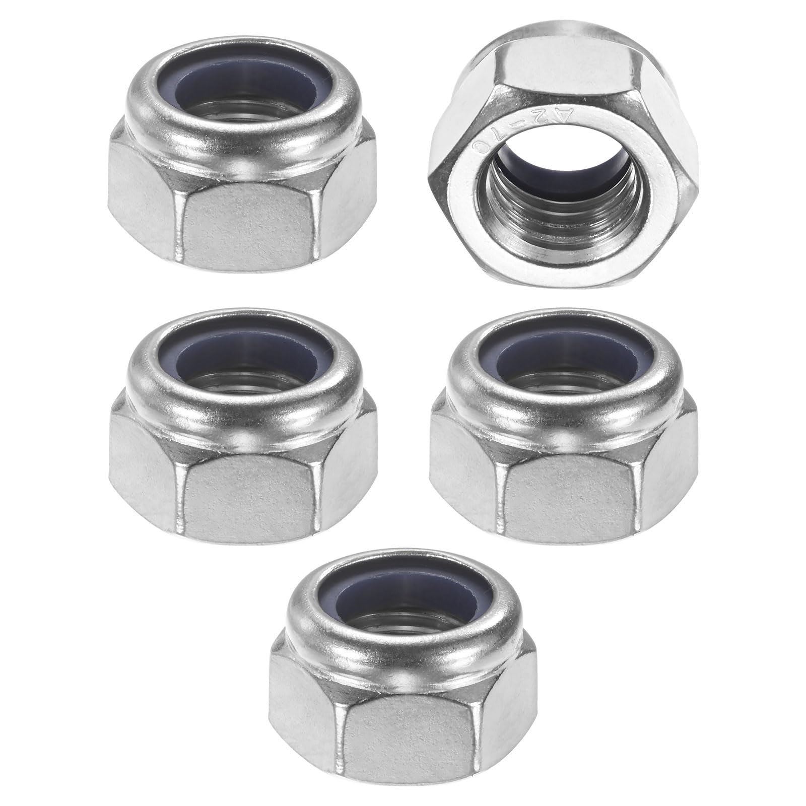M METERXITY 5-Pack Nylon Insert Hex Lock Nuts, M16 x 2mm Thread 304 Stainless Steel Self-Locking Locknuts Hexagon Nut Metric Nuts for Machinery/Home Repair/Industrial Fasteners