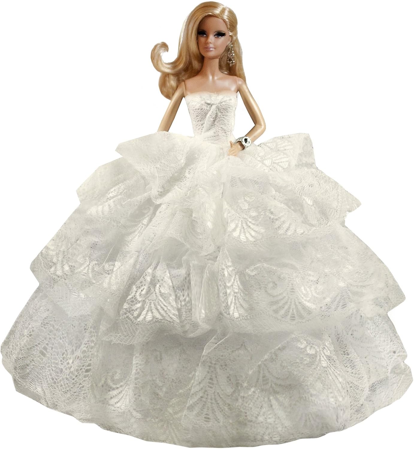 Peregrine White Romantic Ball Gown Strapless Layers of Organza White Dress for 11.5 inches Dolls