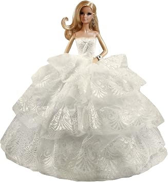 Peregrine White Romantic Ball Gown Strapless Layers of Organza White Dress for 11.5 inches Dolls