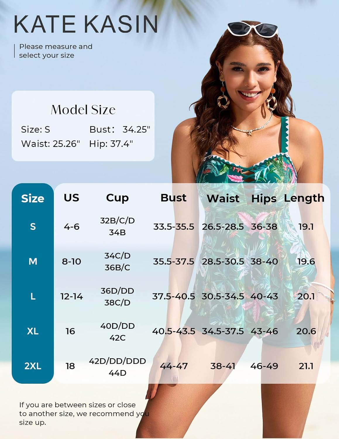 Kate Kasin Tankini Swimsuits for Women 2025, Two Piece Tummy Control Bathing Suit, Floral Flowy Swim Tops with Short Swimwear - Image 6