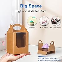 Vista 4 de Cajas para cupcakes, 12 unidades, recipientes individuales para cupcakes marrón con inserto de ventana y asa, caja de pastelería individual soporte