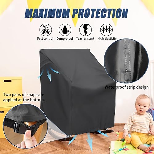 Miniatura 5 de Funda para silla mecedora para exteriores, 27.5 pulgadas de largo x 32.5 pulgadas de profundidad x 39 pulgadas de alto, color gris, 420D,