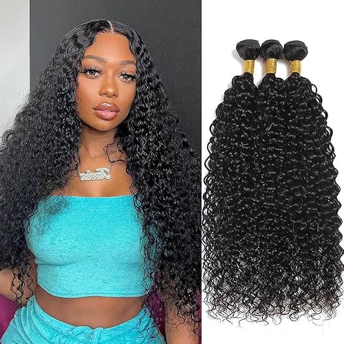 Color #1B Natural Black Curly Human Hair Bundles Kinkucurly Weave 3 Bundles Huma
